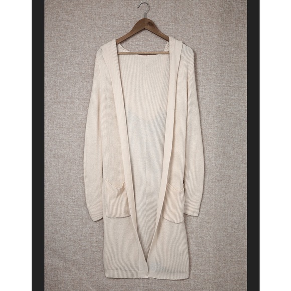 1 Left! 🎉 Beige Hooded Long Open Front Cardigan - Picture 5 of 10